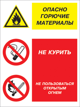 Кз 10 опасно горючие материалы - не курить и не пользоваться открытым огнем. (пленка, 400х600 мм) - Знаки безопасности - Комбинированные знаки безопасности - . Магазин Znakstend.ru